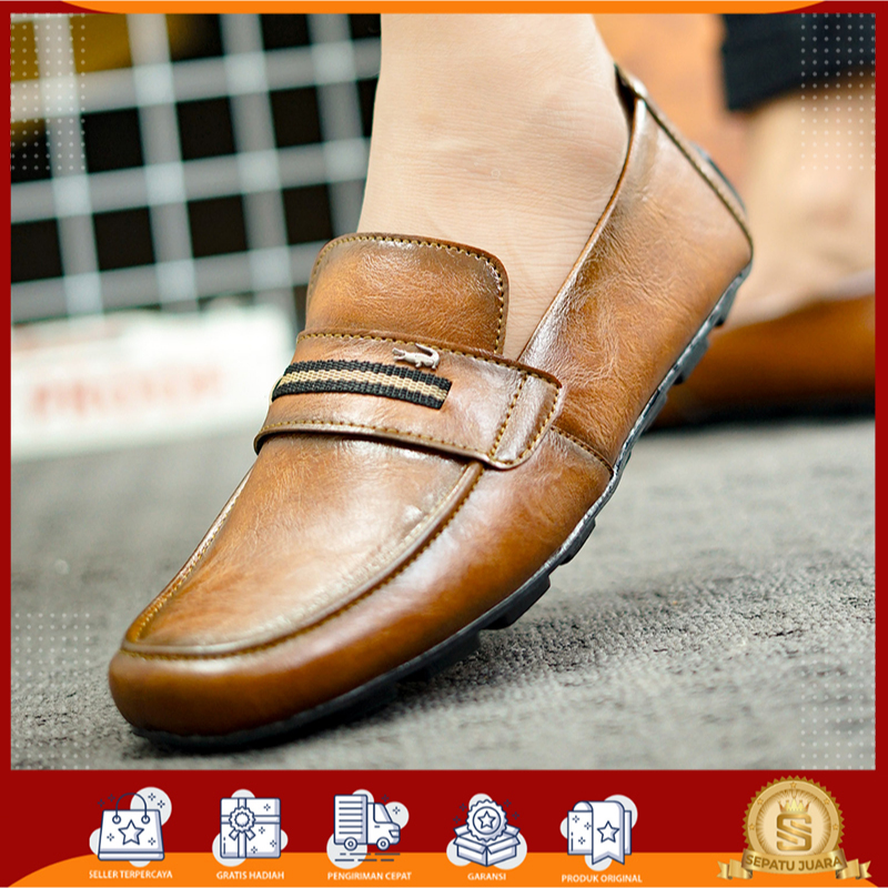 SPJ x LANGA - Sepatu Cowok Pentopel Bahan Kulit Garut Mocasin Slip On Acara Gereja Nikahan Lamaran K