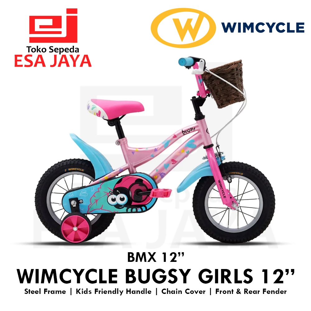 Sepeda Anak Perempuan 12" Wimcycle Bugsy Girls BMX 12 inch Keranjang Kids Bike