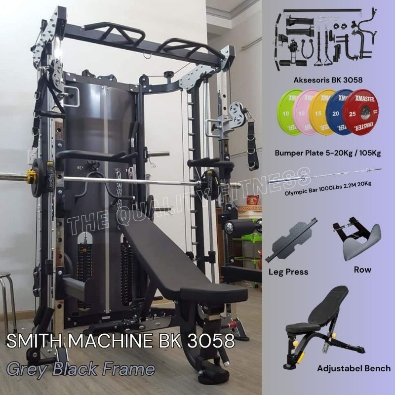 Package Premium Smith Multi Fungsional Machine BK3058 Frame Grey Black Komersial Fitness Import