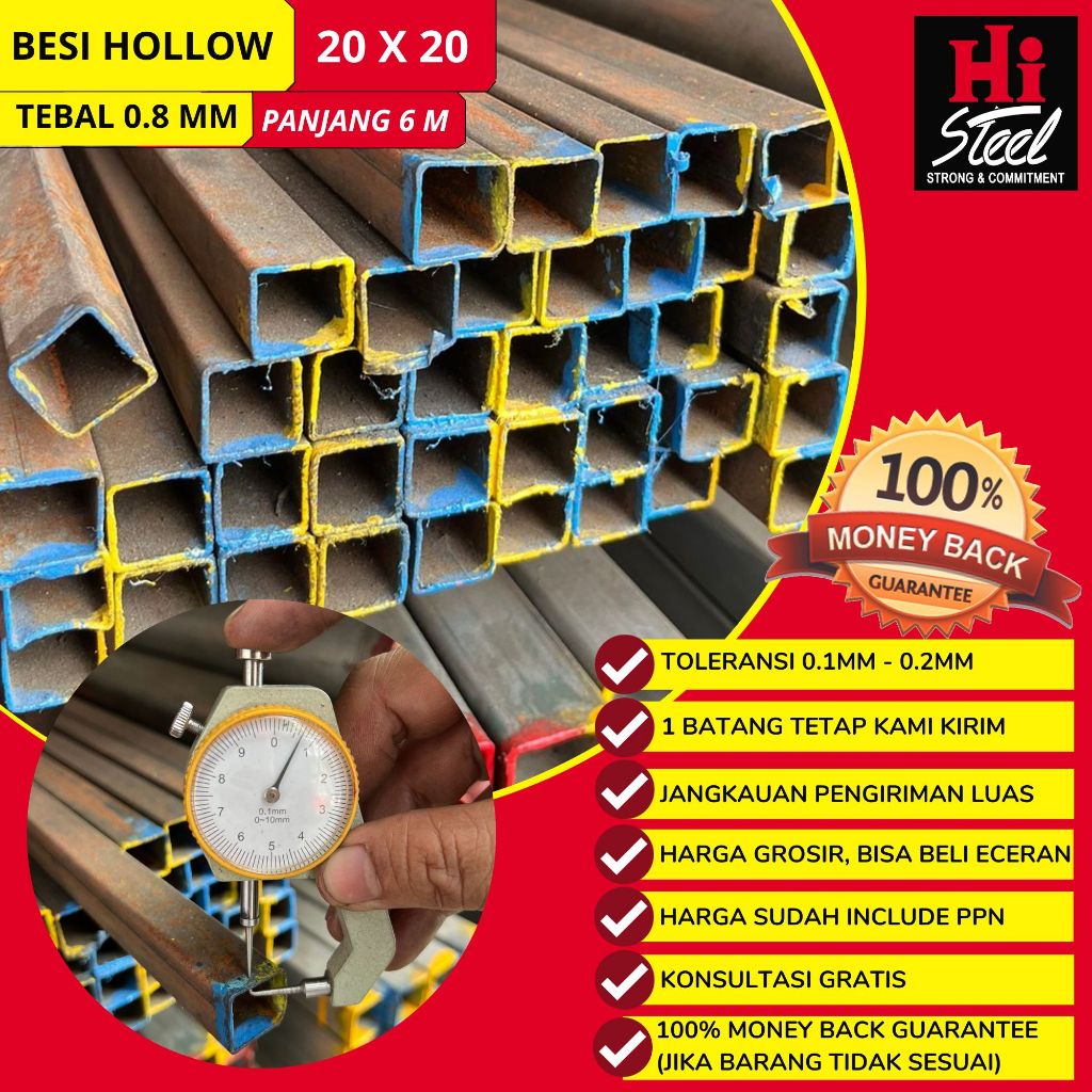 Besi Hollow 20 X 20 X 0.8mm X 6m