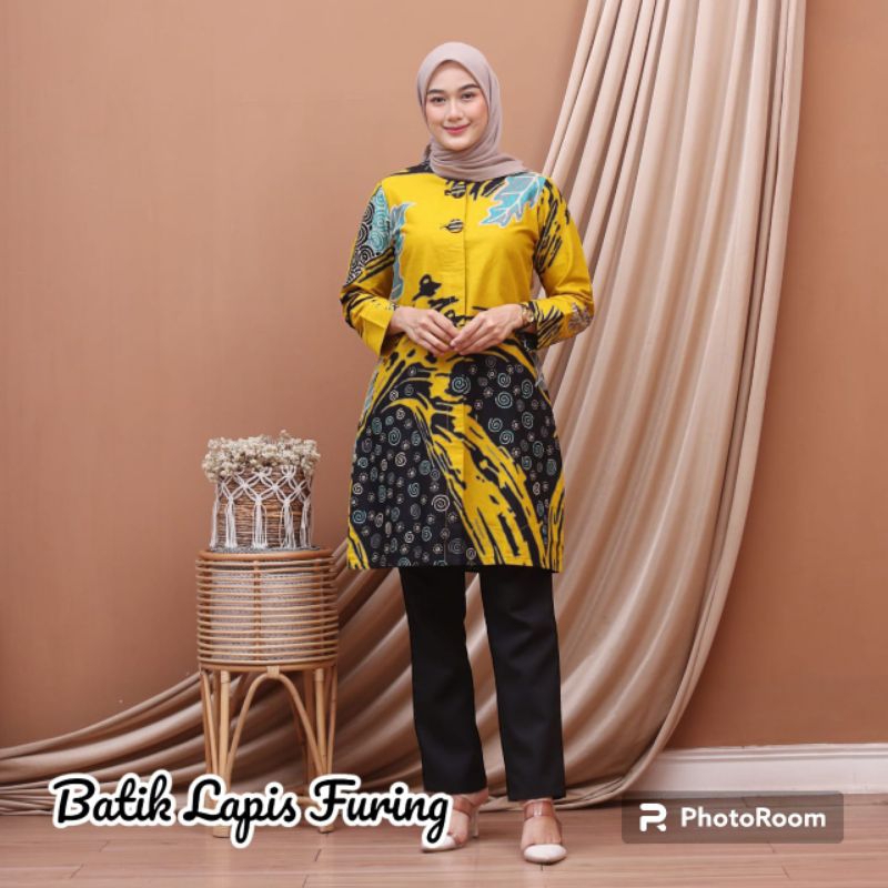 Atasa Tunik Batik Wanita Warna Kuning Kualitas Premiun