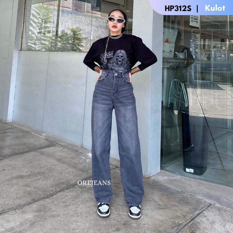 ORE - HP312S Kulot Pocket Scratch Highwaist Overlong Baggy Jeans