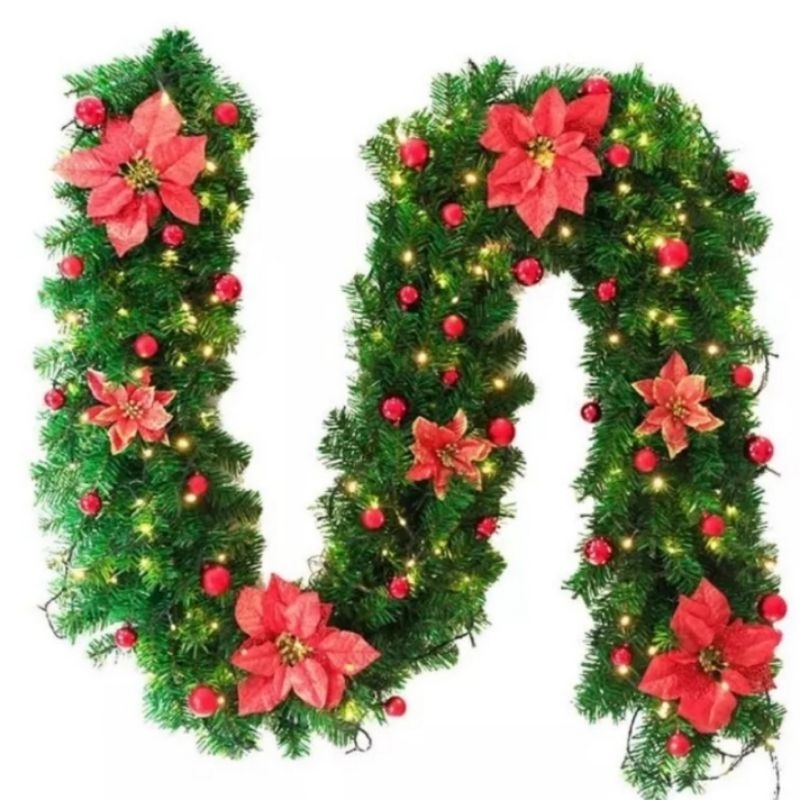 2.7 Meter Garland Natal/Daun Garland Hijau /Aksesoris Pohon Natal