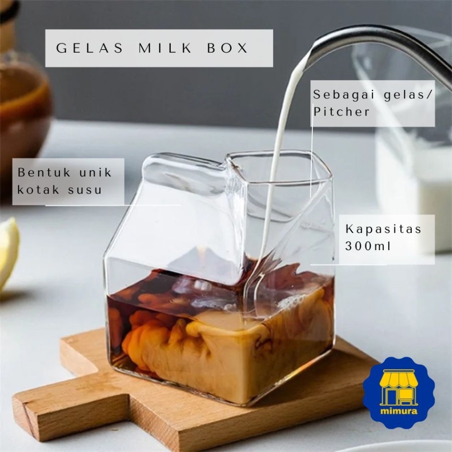 Gelas Kotak Susu Milk Box Gelas Kaca Cafe Resto 300ml Unik