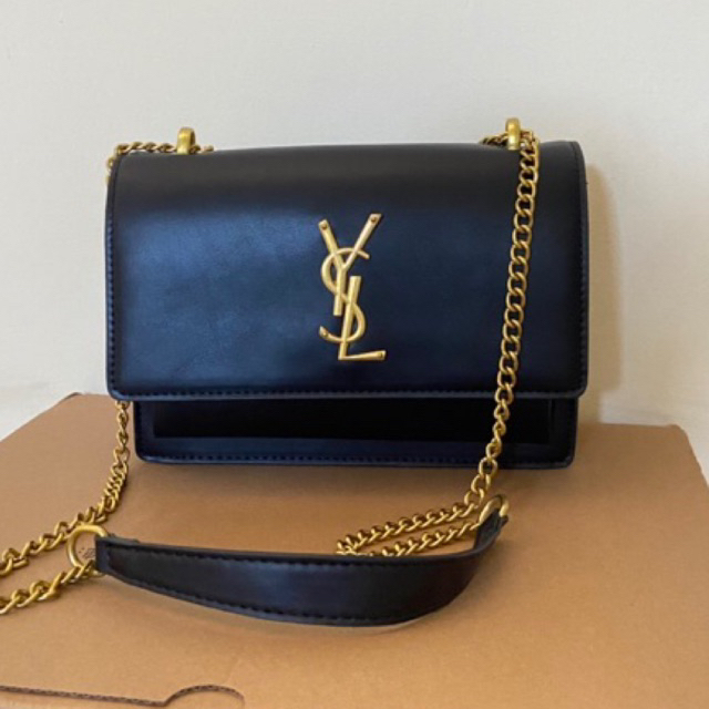 Preloved Tas YSL Yves Saint Laurent Sunset Wallet On Chain WOC Bag in Black