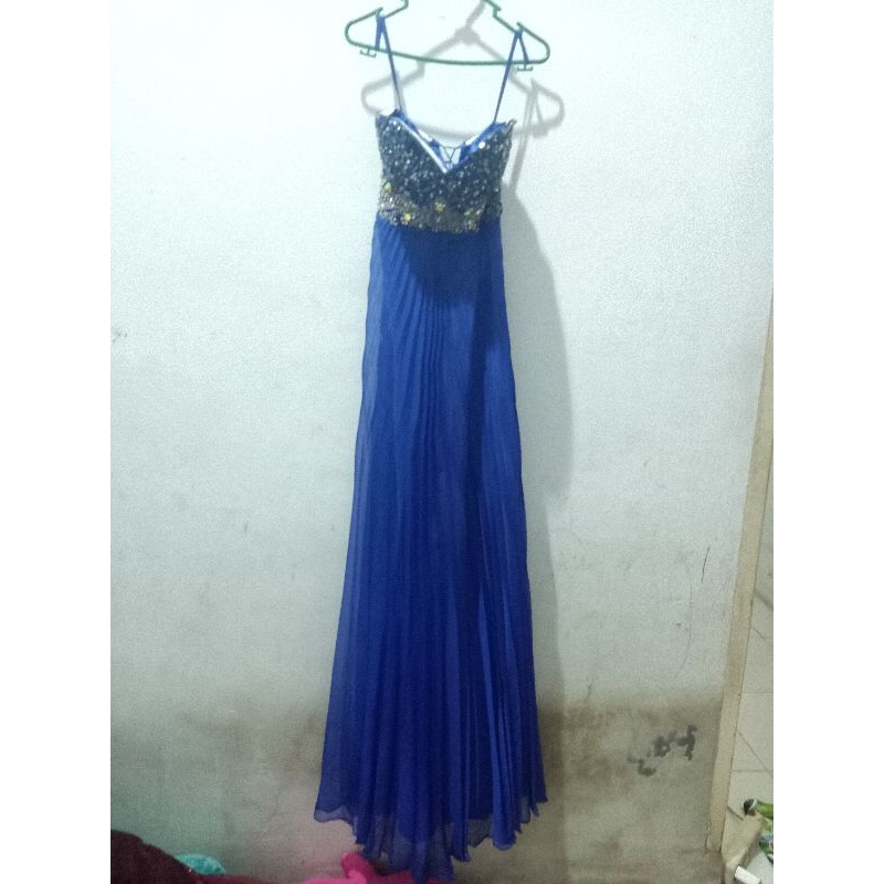 gaun navy cantik elegan/gaun natal/gaun kondangan