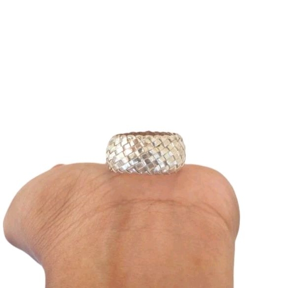 Ring Cincin Polos Lebar Anyam Silver Perak Bali Asli 925 Pria Laki Wanita Costum
