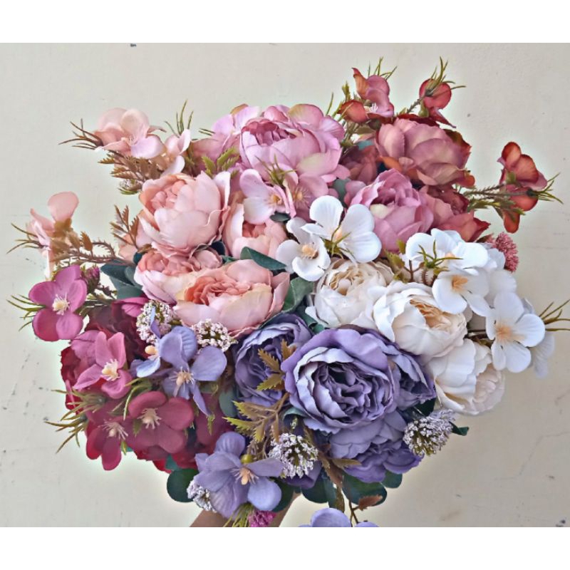 bunga artificial, bunga mawar artifisial, bunga peony artifisial, bunga palsu mawar peony model satu