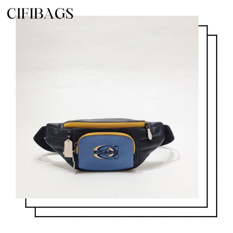 TAS ORIGINAL PRIA COACH CE552 TRACK BELT BAG QUILTED LEATHER SKY BLUE MIDNIGHT MULTI 20/40x17x6