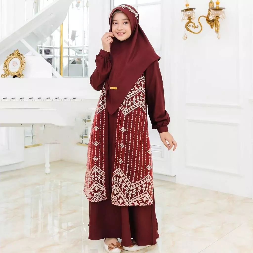 Gamis Couple Eliza Couple KF M L XL XXL Bahan Ceruty Babydoll Baju Gamis Couple Keluarga Pasangan Ibu Dan Anak Perempuan Polos Warna Maroon Peach Olive Lavender Mewah Elegan Murah Baju Seragam Kondangan Kekinian Jumbo Set Pakaian Muslim Model Terbaru