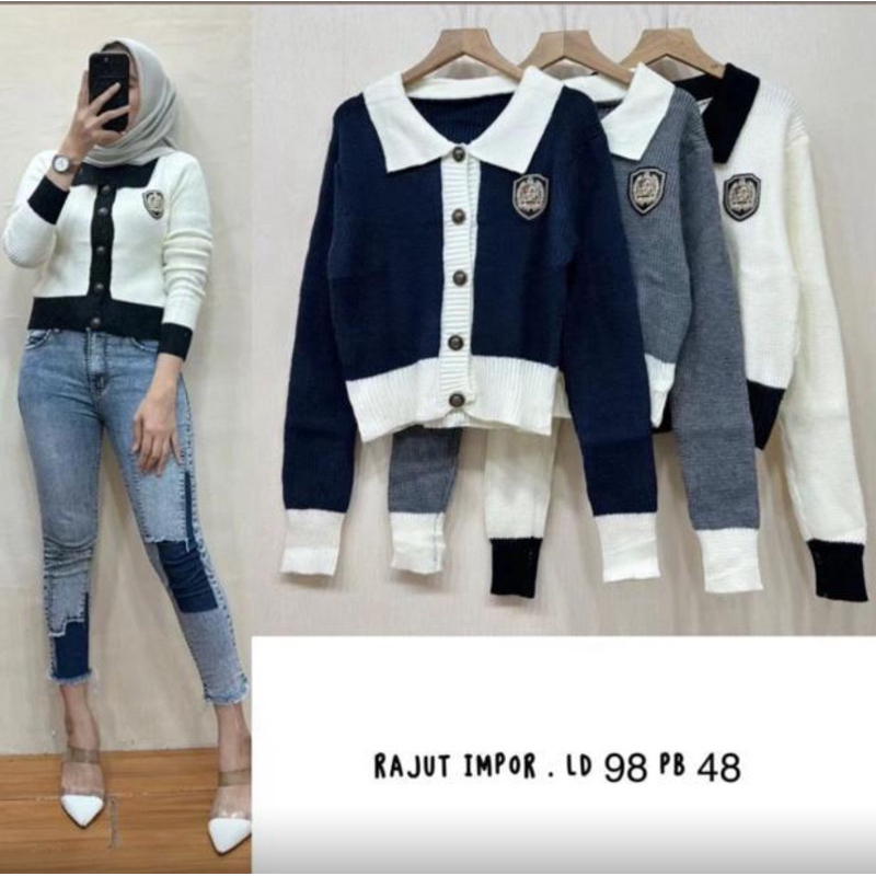 Atasan Wanita - Sweater Rajut import Modis Kancing Depan