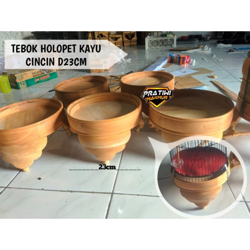 Tebok sangkar burung pleci holopet diameter 23 cm mentah motif cincin Tebok sangkar pleci kayu