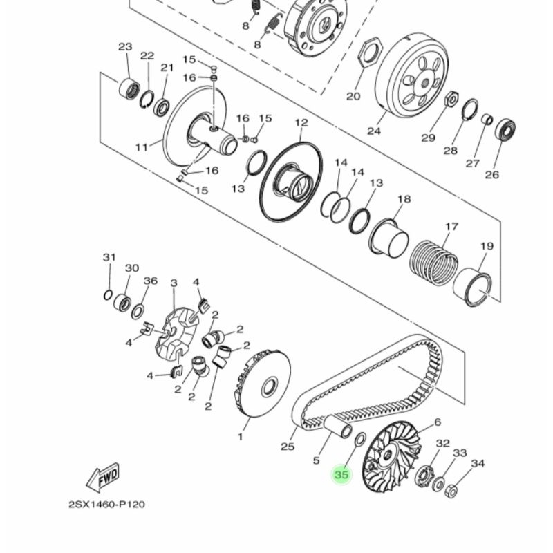 washer plate ring kipas rumah roller cvt Soul GT 125 90201-15846 asli original Yamaha YGP
