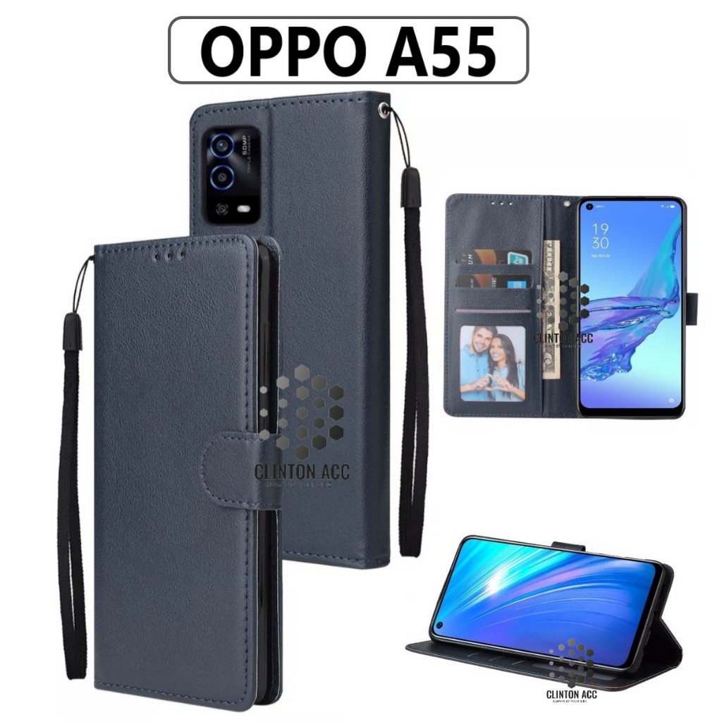 CASE HP OPPO A55 FLIP WALLET LEATHER DOMPET KULIT SOFTCASE PREMIUM FLIP COVER SARUNG BUKA TUTUP FLIP
