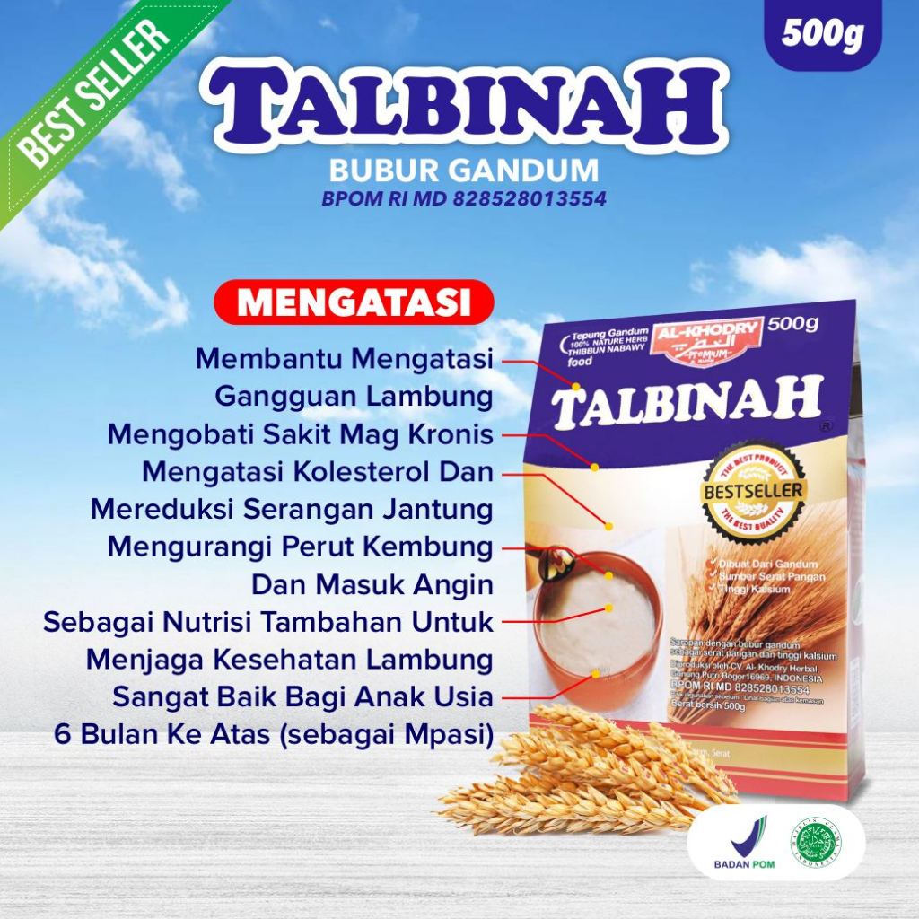 

RB Talbinah Tepung Gandum Murni Halus Serat Pangan Tinggi Kalsium Atasi Masalah Pencernaan Original