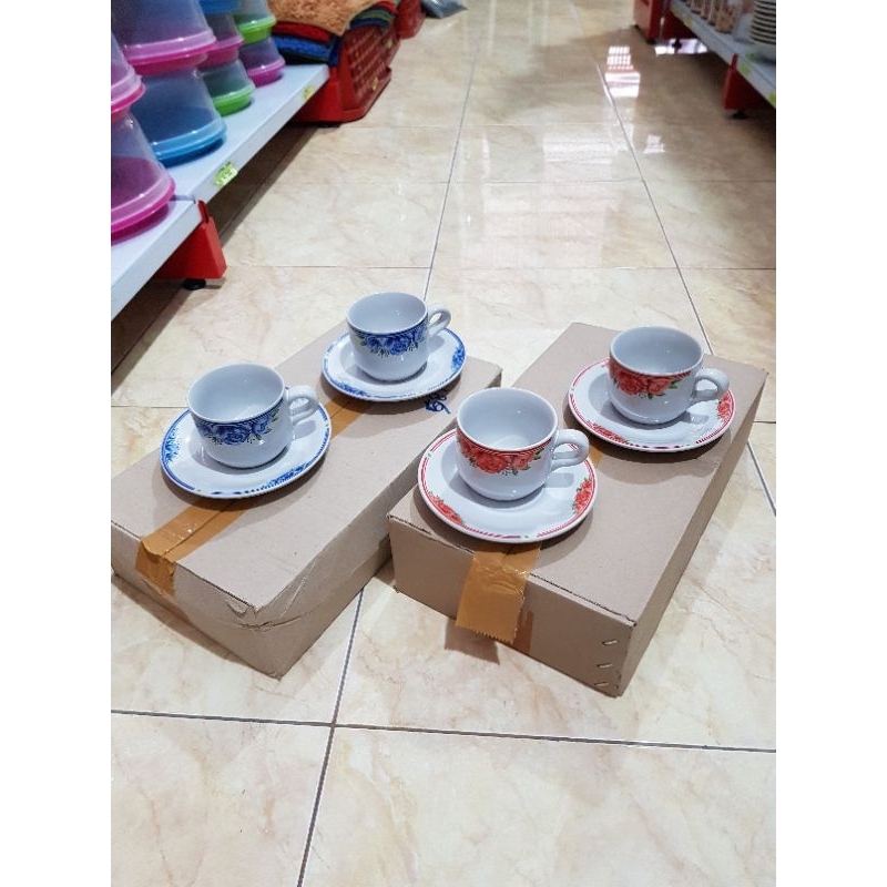 Cangkir tatak set keramik/Cangkir teh/Cangkir kopi keramik motif bunga