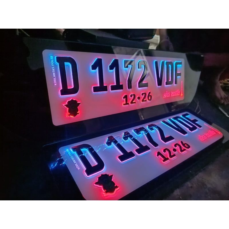 Plat Nomor Mobil Nyala Led Huruf Timbul