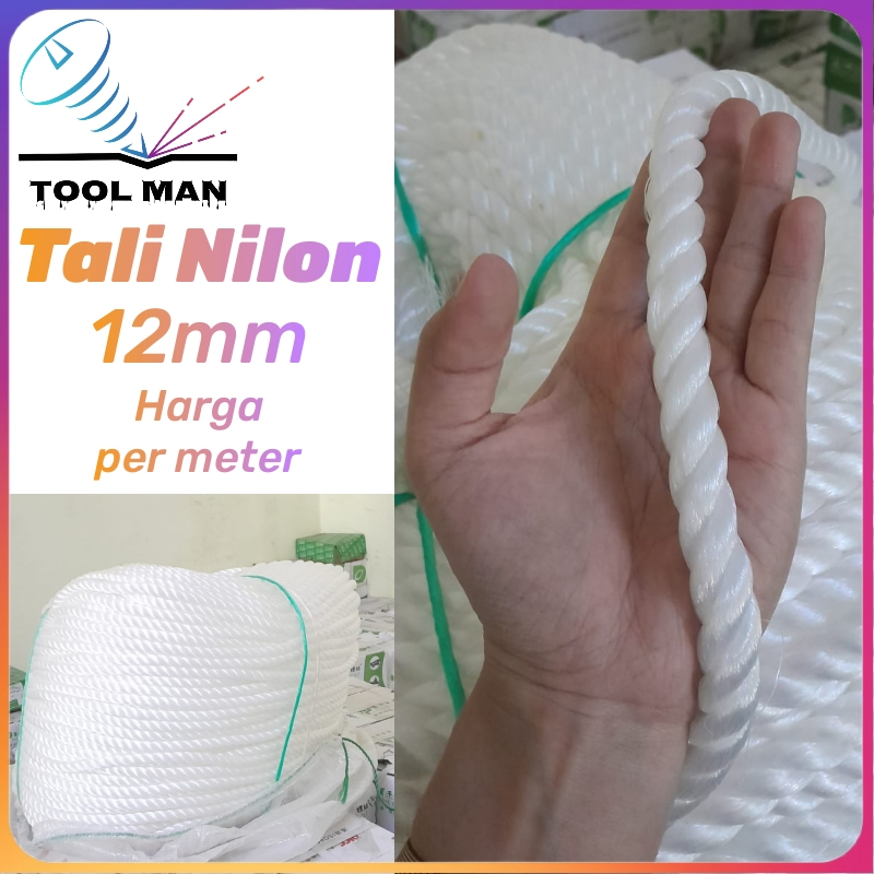 Tali Tambang Kecil 12mm Tali nilon putih / Nylon Rope / Propylene PP Plastik Lentur / Tambang Putihs