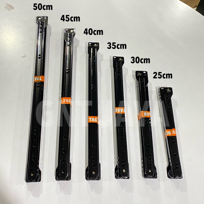 Rel laci merk TACO 1Pasang  warna hitam Rel laci lemari taco 25 30 35 40 45 50 rel laci biasa tidak 