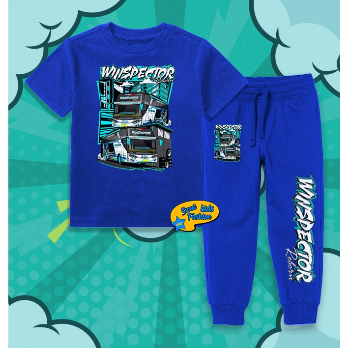 Setelan Anak Bus Mania Winspector QQ Trans Jogger Kaos Anak Bis Manis Winspector Set