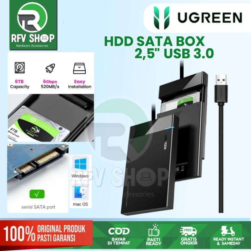 UGREEN CASING HDD HARDDISK SATA ENCLOSURE USB 3.0 FIXED CABLE 30847
