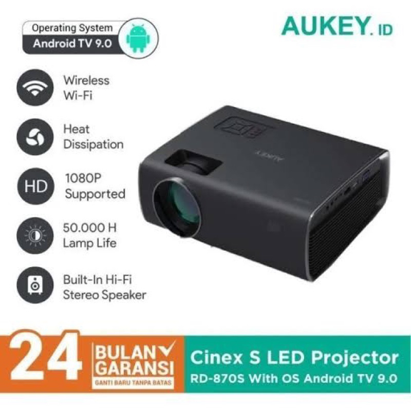 AUKEY Proyektor Aukey Projektor Android OS RD-870S AUKEY projector Aukey Full HD 1080P Wireless Support RD-870S