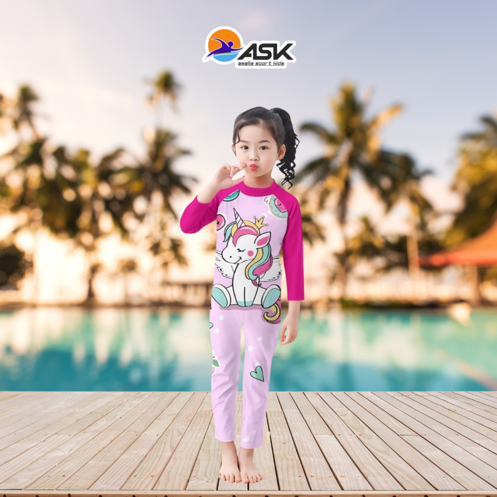 Baju Renang Anak Perempuan Muslimah Lengan Panjang Umur 1 - 9 Tahun