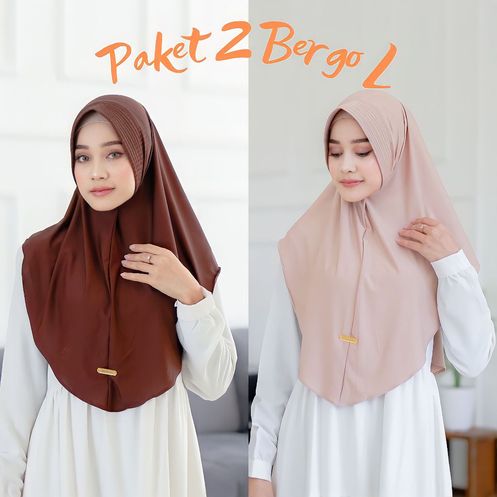 (PAKET 2 PCS) Hijab Bergo Hamidah Jersey Size L – Jilbab Instan