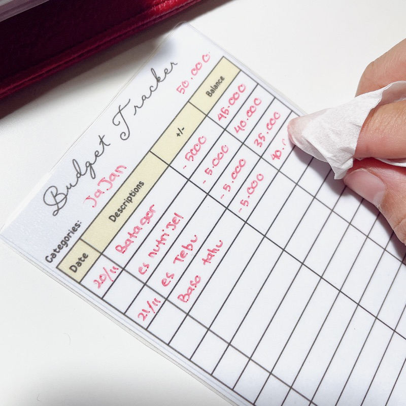 

budget tracker untuk binder A6 bisa di pakai beulang (TIDAK TERMASUK BINDER)