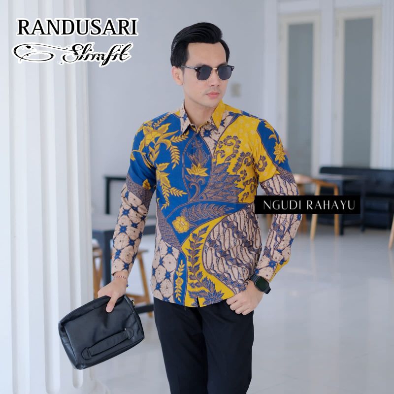 Batik pria RANDU KUNING SLIMFIT batik modern lengan panjang batik furing pria lengan pendek slim fit