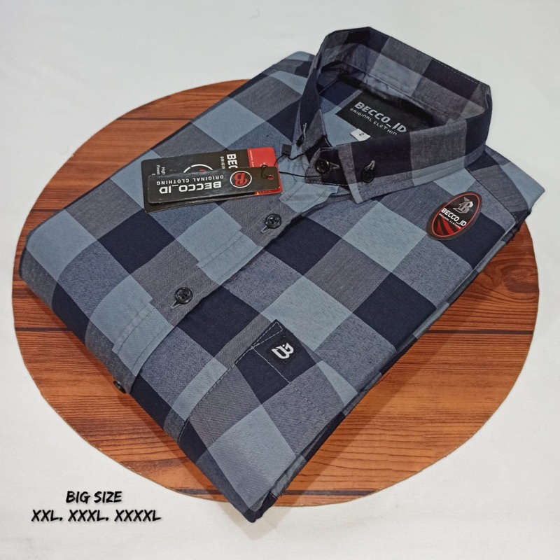 kemeja atasan jumbo pria cwo kemeja kotak kotak /garis garis bahan katun
