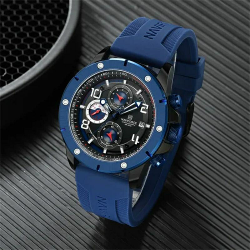 Jam tangan pria NAVIFORCE 8034M Tali Karet Blue Chrono aktif Original