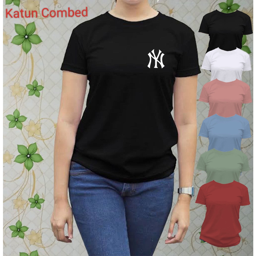 KAOS WANITA KATUN COMBED | MOTIF LOGO NY PRINT DIGITAL