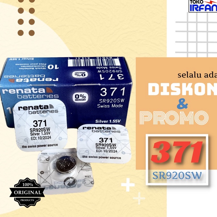 Real produk BATERAI RENATA 371 SR920SW ORIGINAL PENGGANTI SR920 LR920 LR921 BATRAI JAM BATRE JAM TAN