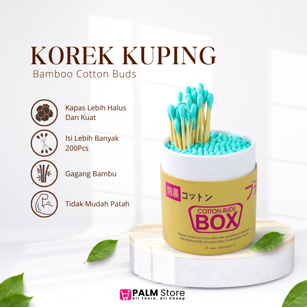 PALM Korek Kuping Cotton Buds Bambu Pembersih Telinga 200 PCS