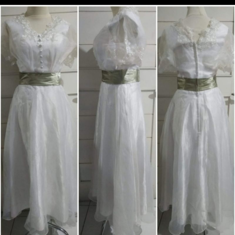 GAUN PESTA PUTIH PANJANG LAPIS PURING