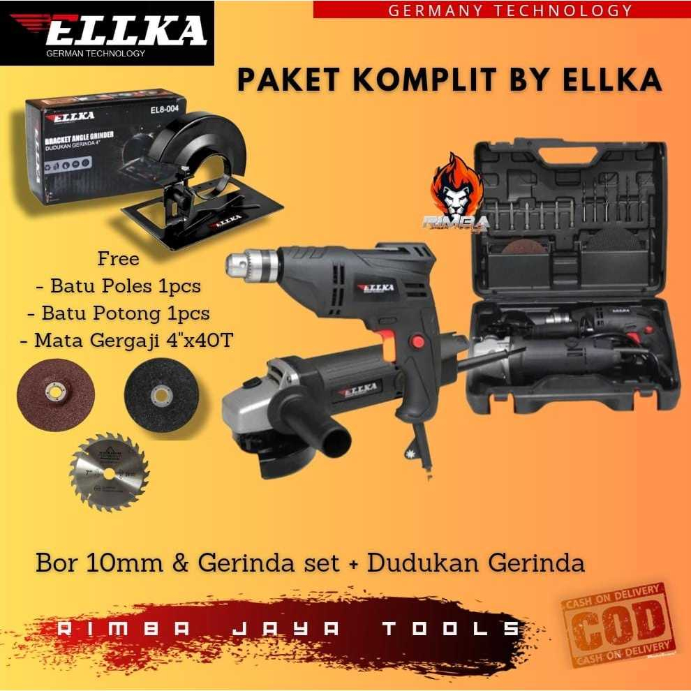 Paket Komplit By ELLKA Mesin Bor 10mm dan Gerinda set Koper + Dudukan Gerinda Stand untuk Gergaji po