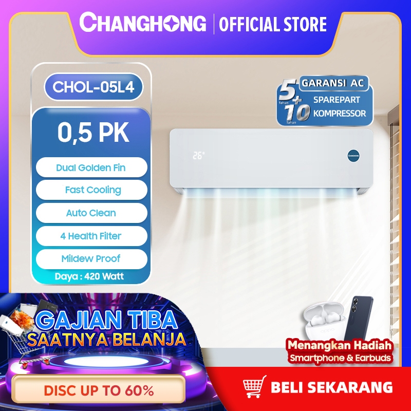 CHANGHONG AC 1/2 PK STANDARD CHOL-05L4 [INDOOR + OUTDOOR UNIT ONLY] [FAST COOLING] [SLEEP MODE] [ECO MODE]]
