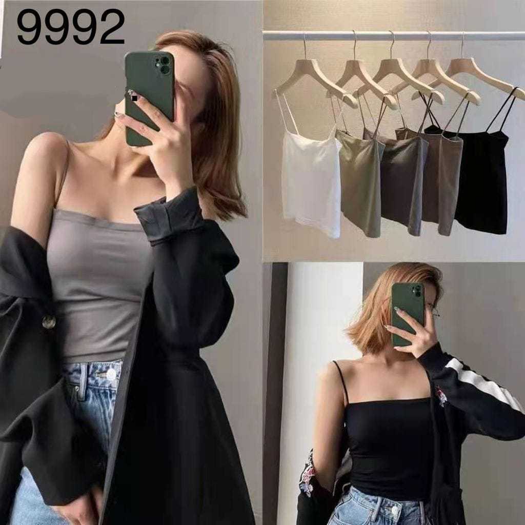 Tank top kamisol Tanktop Bra With Cup BH Singlet Atasan Wanita Motif Polos Ukuran Pendek tali kecil