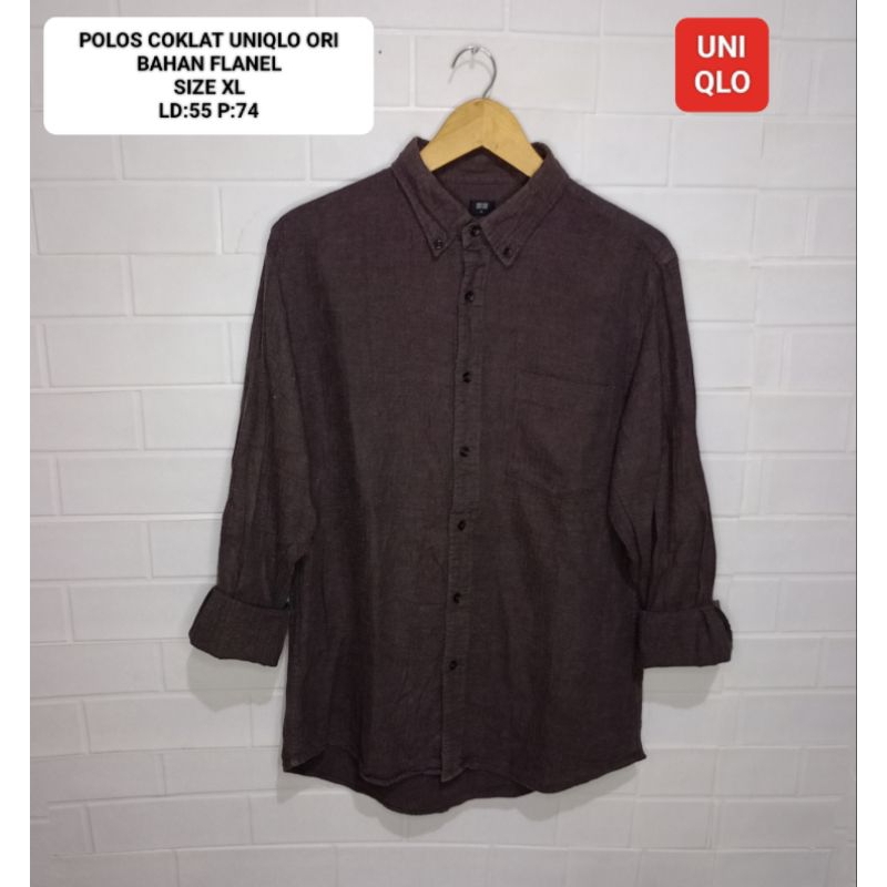 KEMEJA FLANEL COKLAT POLOS UNIQLO ORI SIZE XL