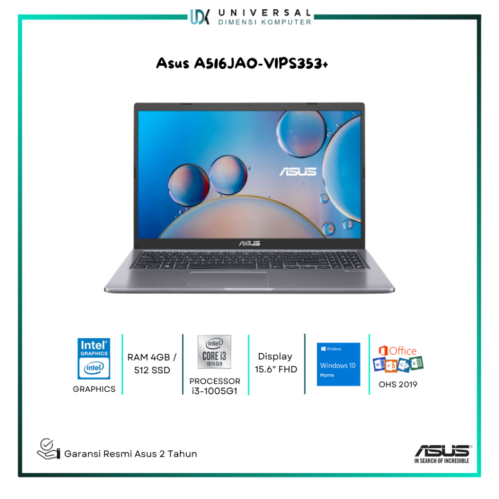 ASUS A516JAO-VIPS353+ I3-1005G1 4GB 512GB 15,6 INCH W10+OHS