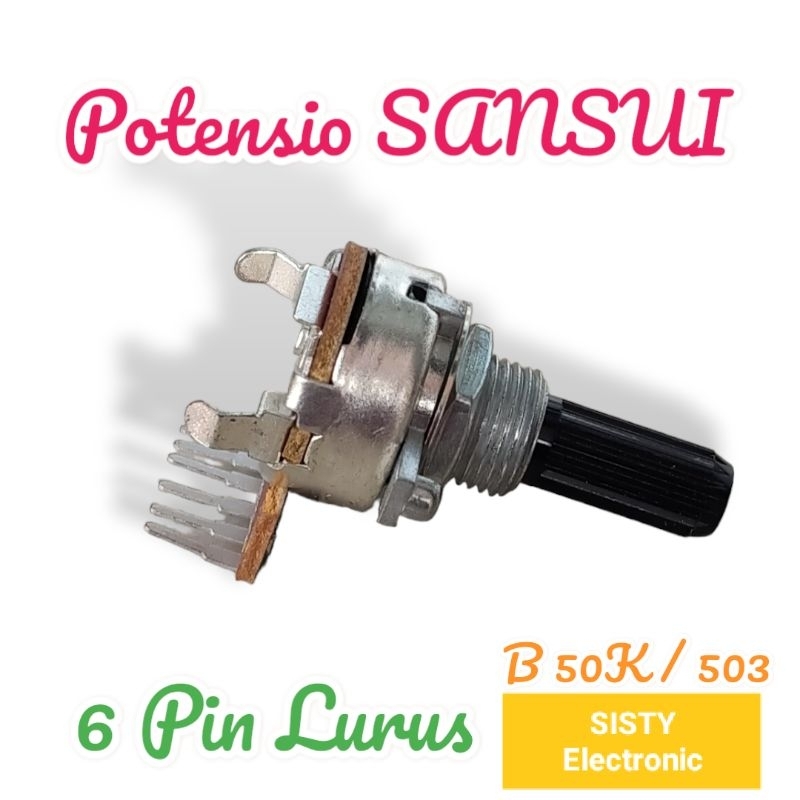Potensio SANSUI B 503 / 50K 6 Pin Kaki Tekuk