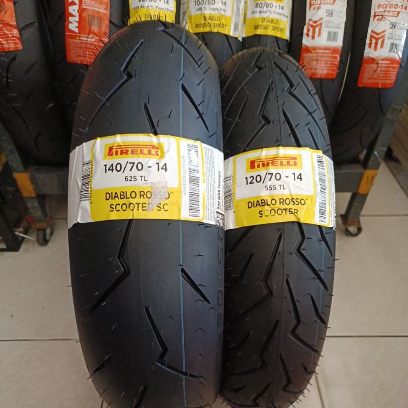 Paket Ban Pirelli Diablo Rosso Scooter 140/70-14 & 120/70-14 Tubeless