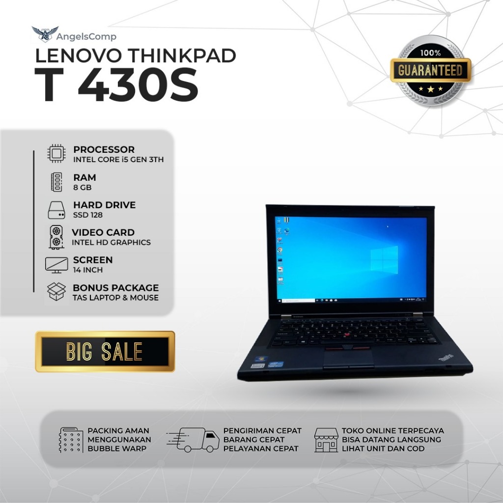 Promo Laptop Lenovo Thinkpad T430s Core i5 Gen 3 - 8GB - SSD 128