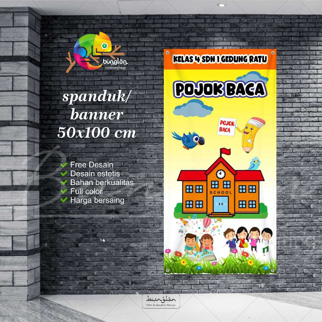 Spanduk Banner 50x100 Pojok Baca Custom Nama Sekolah
