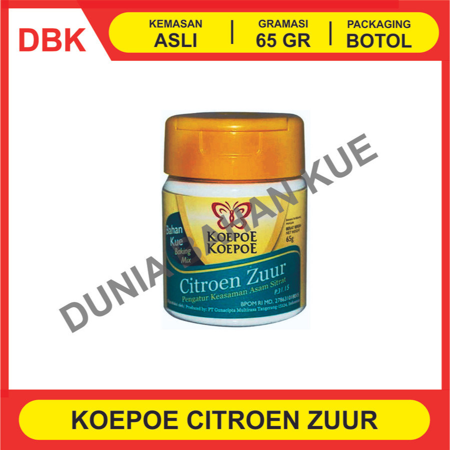

CITROEN ZUUR KOEPOE KOEPOE / CITRUN CITRIC ACID KUPU 65 GR - 1 DUS 72 PCS