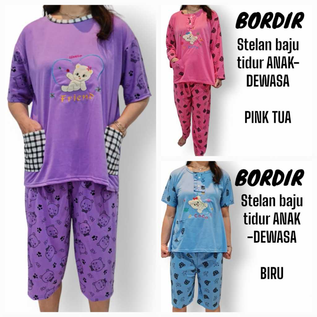 BAJU TIDUR PP ANAK / BAJU TIDUR PP BABYDOLL DEWASA FIT TO L / BAJU TIDUR PP XXL ( JUMBO ) BORDIR BAB