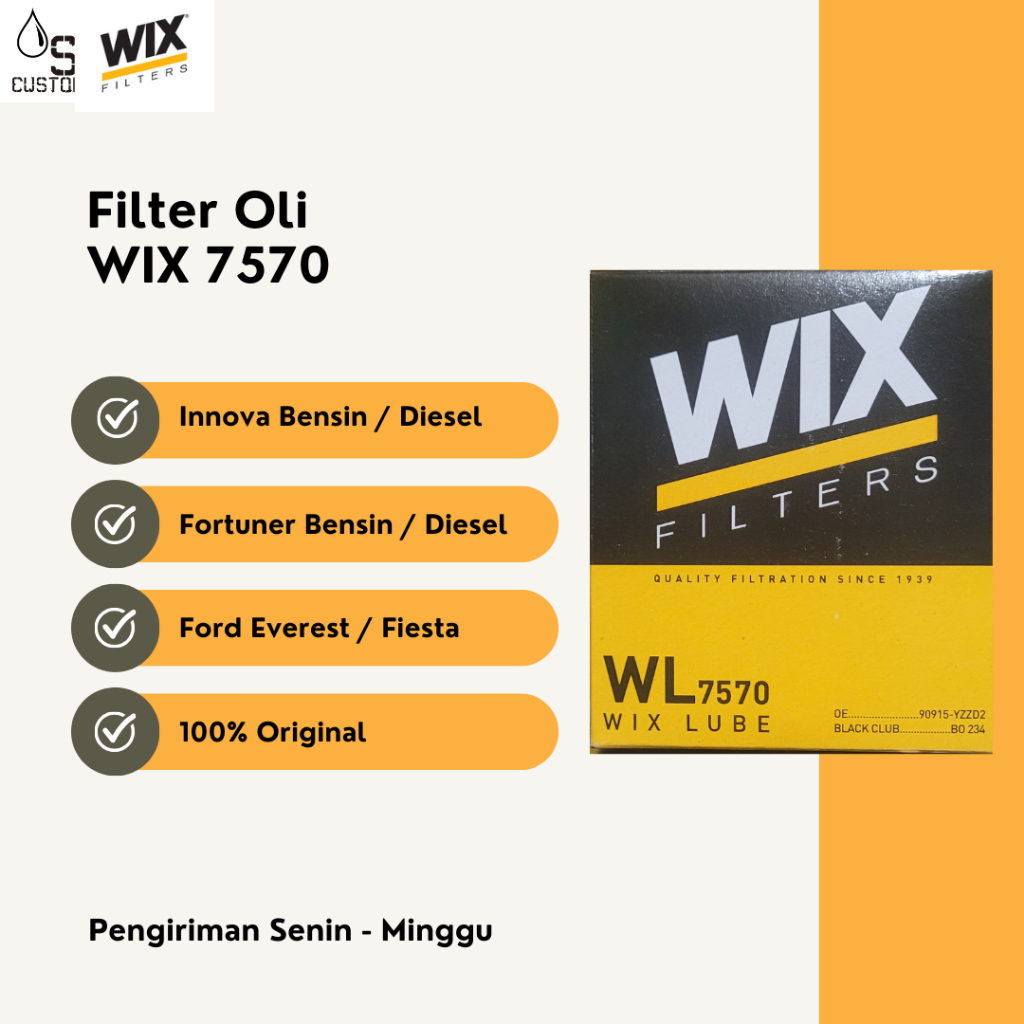 Oil Filter Oli Wix Filter Ford Everest TDCI Ford Fiesta WL 7570