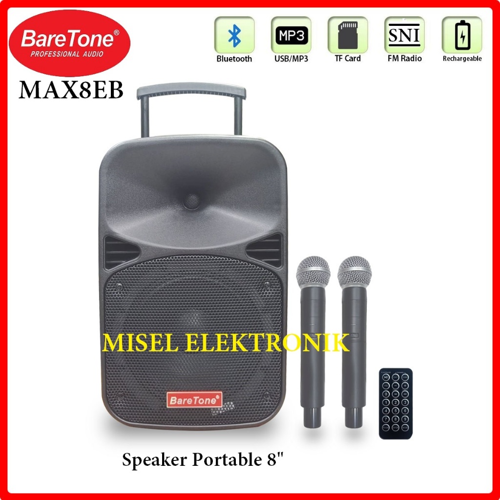 Speaker Portable 8 Inch Baretone MAX8EB Mic wireless mp3 Bluetooth