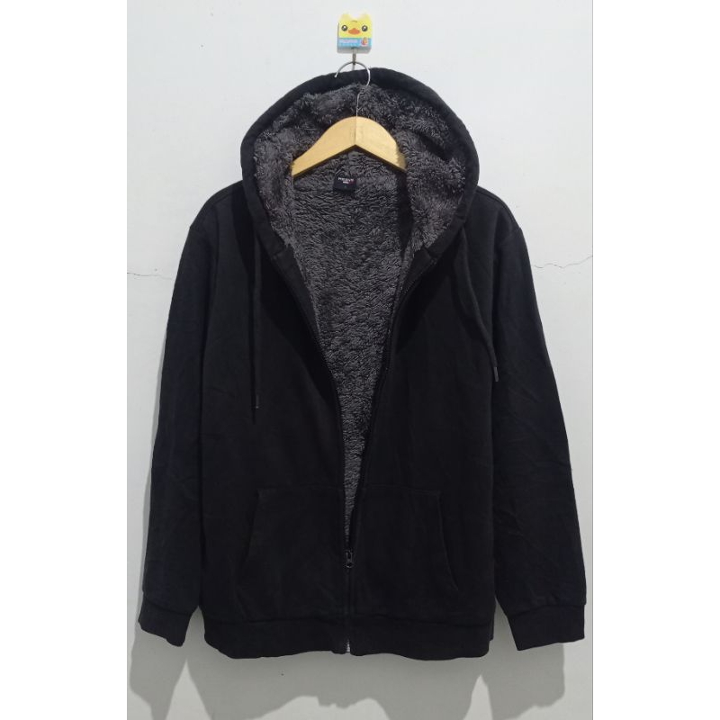 Hoodie zipper POLHAM Bulu serpa 100%Ori Hitam pekat (masih kaya baru)bahan terbaik